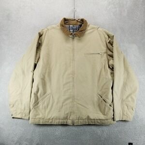 Chaps Ralph Lauren Jacket XL Brown Flannel Lined Chore Barn Coat Corduroy Collar